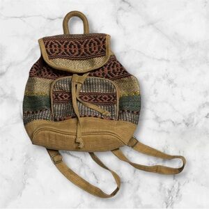 Bohemian woven printed natural Tan and Brown Backpack small